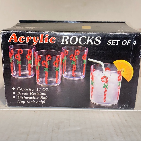Vintage Acrylic Candy Cane Rocks Glasses Set of 4 Retro Holiday Drinkware 14oz - Picture 1 of 14